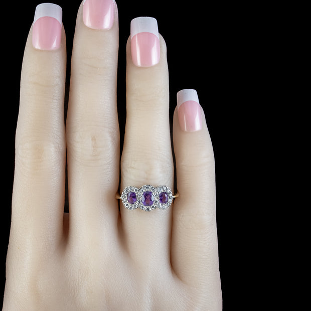 Vintage Amethyst Diamond Trilogy Cluster Ring Dated 1991