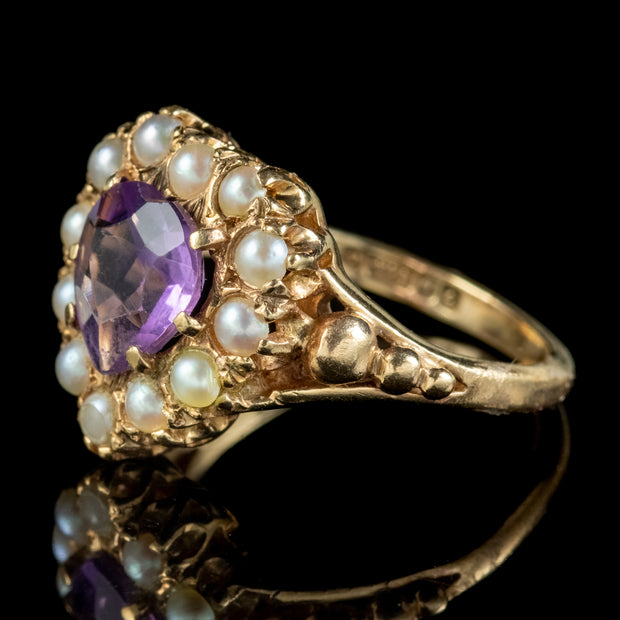 Vintage Amethyst Pearl Heart Ring Dated 1960
