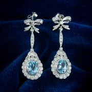 Vintage Aquamarine Diamond Flower Drop Earrings 4ct Of Aqua
