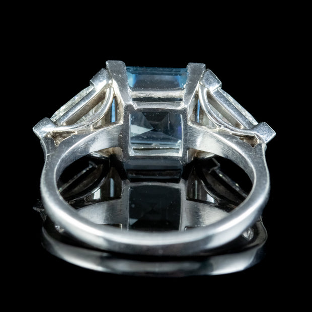 Vintage Aquamarine Diamond Trilogy Ring 3ct Aqua 