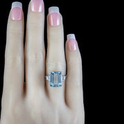 Vintage Aquamarine Diamond Trilogy Ring 6.12ct Aqua