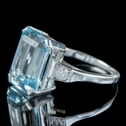 Vintage Aquamarine Diamond Trilogy Ring 6.12ct Aqua