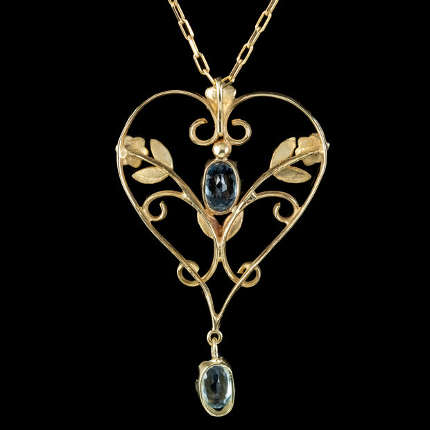 Vintage Aquamarine Pearl Heart Pendant Necklace 9ct Gold Dated 1987