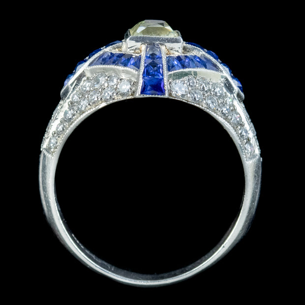 Vintage Art Deco Style Sapphire Diamond Ring 2.7ct Of Diamond