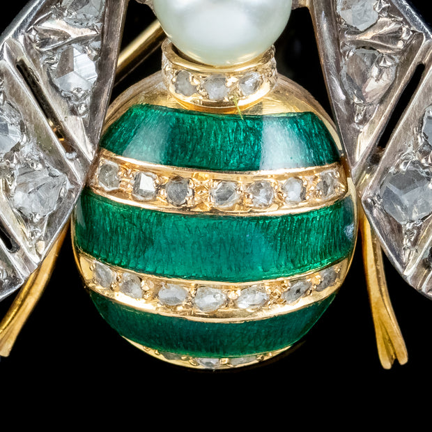 Vintage Bee Brooch Pearl Diamond Ruby Enamel Silver 18ct Gold Circa 1930