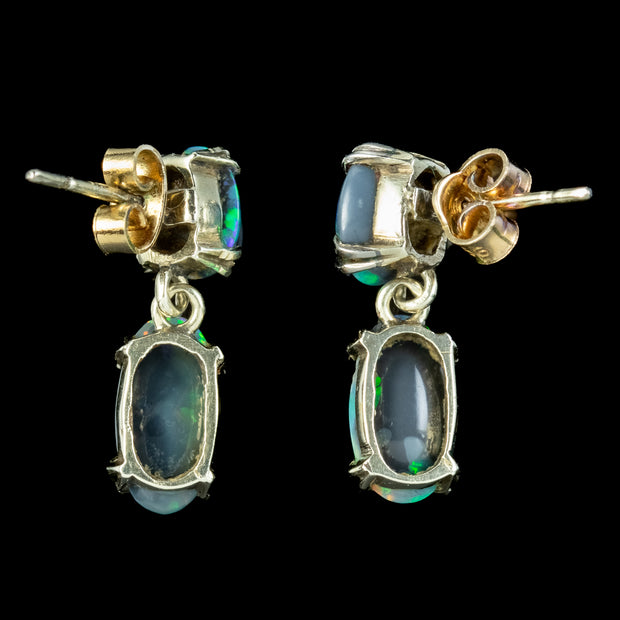 Vintage Black Opal Doublet Earrings 9ct Gold 4.8ct Of Opal