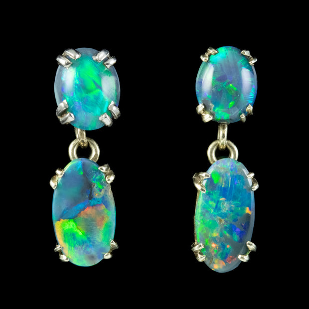 Vintage Black Opal Doublet Earrings 9ct Gold 4.8ct Of Opal