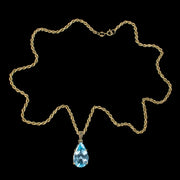 Vintage Blue Topaz Pendant Necklace 9ct Gold Dated 1980