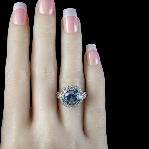 Vintage Blue Zircon Diamond Ring 4.5ct Zircon 