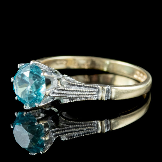 Vintage Blue Zircon Solitaire Ring 1.2ct Zircon Dated 1962