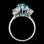 Vintage Blue Zircon Diamond Toi Et Moi Cluster Ring 1.4ct Zircon 1.2ct Diamond
