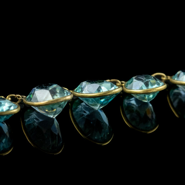 Vintage Blue Zircon Dropper Necklace 14ct Gold 
