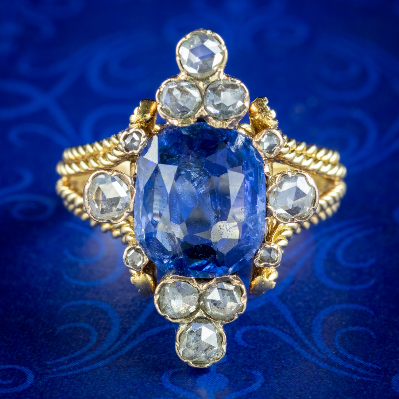 Vintage Ceylon Sapphire Diamond Ring 3.49ct Sapphire With Cert ...