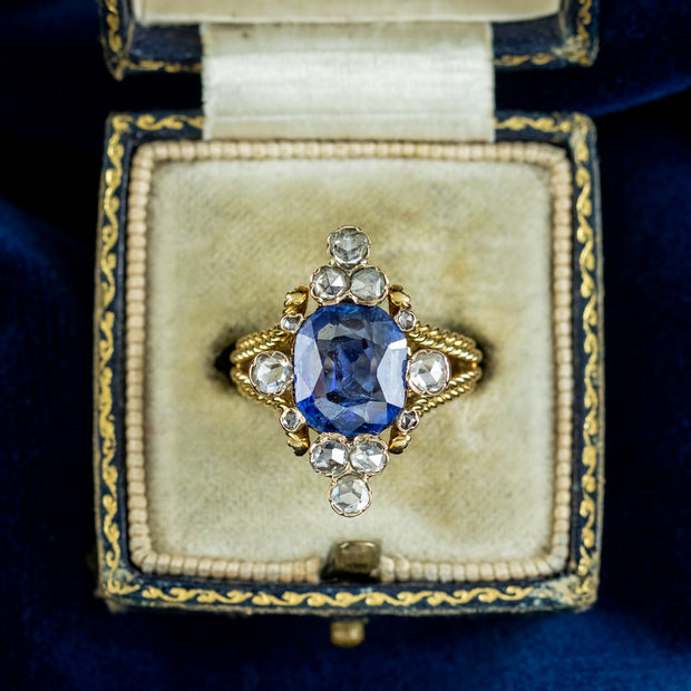 Vintage Ceylon Sapphire Diamond Ring 3.49ct Sapphire With Cert 