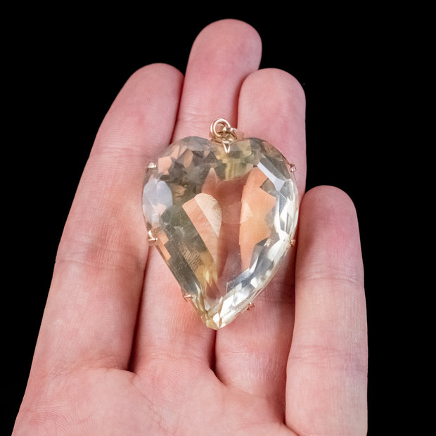 Vintage Citrine Witches Heart Pendant Over 50ct Circa 1930