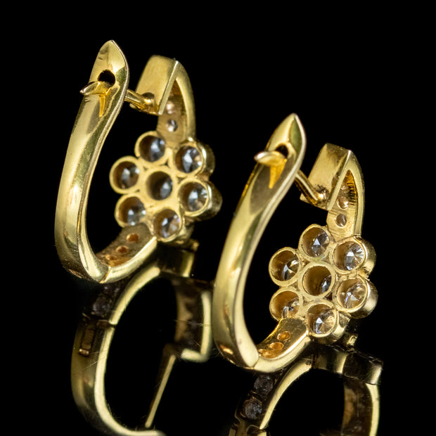 Vintage Diamond Flower Hoop Earrings 18ct Gold 1.70ct Diamond 