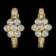 Vintage Diamond Flower Hoop Earrings 18ct Gold 1.70ct Diamond 