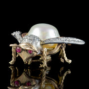 Vintage Diamond Pearl Bee Brooch 15ct Gold Ruby Eyes