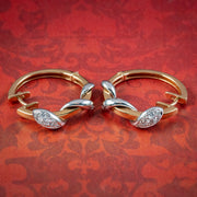 Vintage Diamond Snake Hoop Earrings 18ct Gold