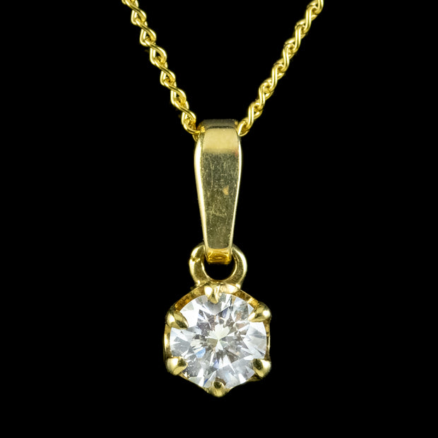 Vintage Diamond Solitaire Pendant Necklace 18ct Gold 0.50ct Diamond