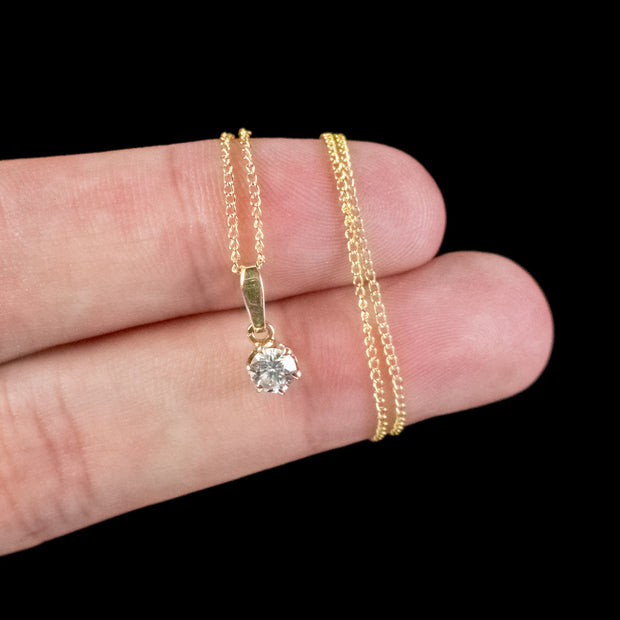 Vintage Diamond Solitaire Pendant Necklace 18ct Gold 0.50ct Diamond