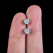 VINTAGE DIAMOND SOLITAIRE STUD EARRINGS PLATINUM 1.40CT DIAMOND hand
