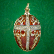 Vintage Enamel Diamond Egg Pendant 14ct Gold Circa 1930