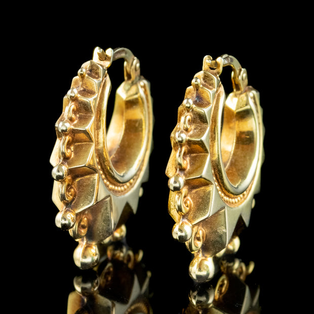 Vintage Etruscan Revival Hoop Earrings Unoaerre 9ct Gold 