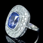 Vintage French Ceylon Sapphire Diamond Cocktail Ring 12.5ct Sapphire With Cert