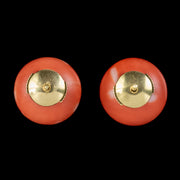 Vintage French Coral Stud Earrings  18ct Gold Mecan Circa 1970