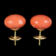 Vintage French Coral Stud Earrings  18ct Gold Mecan Circa 1970