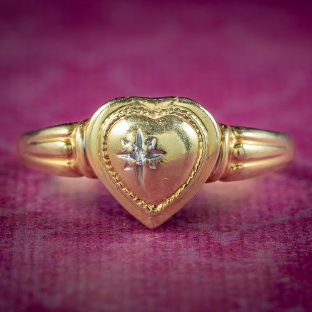 Vintage French Diamond Heart Locket Ring Circa 1980