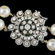 Vintage French Double Pearl Necklace 2ct Diamond Clasp 