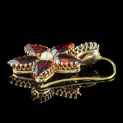 Vintage Garnet Pearl Flower Earrings 15ct Gold