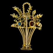 Vintage Gemstone Flower Vase Brooch 18ct Gold 