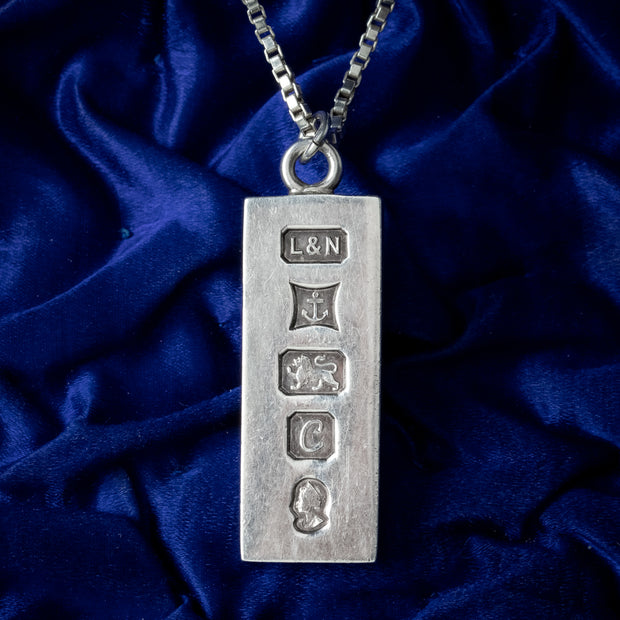 Vintage Ingot Pendant Necklace Sterling Silver Silver Jubilee Dated 1977