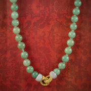 Vintage Jade Bead Necklace Diamond Yellow Sapphire Clasp Circa 1960