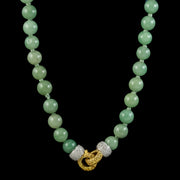 Vintage Jade Bead Necklace Diamond Yellow Sapphire Clasp Circa 1960