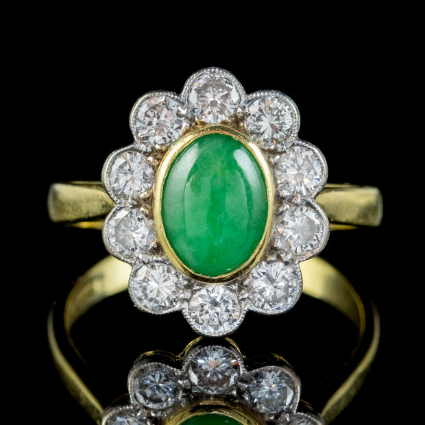 Vintage Jade Diamond Ring 18ct Gold 1ct Jade 1.50ct Of Diamond Dated 1989-FRONT