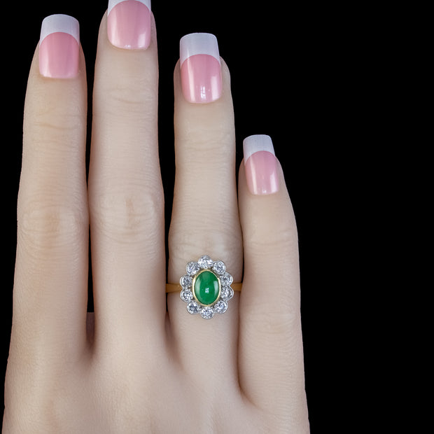 Vintage Jade Diamond Ring 18ct Gold 1ct Jade 1.50ct Of Diamond Dated 1989-HAND
