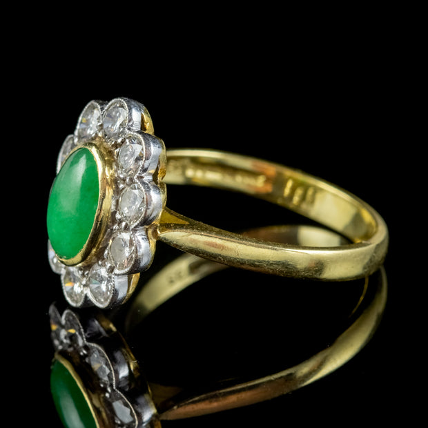Vintage Jade Diamond Ring 18ct Gold 1ct Jade 1.50ct Of Diamond Dated 1989-SIDE