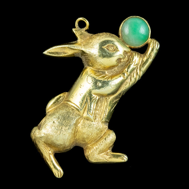 Jade Rabbit Charm Vintage Jade Rabbit Charm Pendant 14ct Gold – Laurelle Antique Jewellery