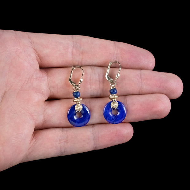 Vintage Lapis Lazuli Drop Earrings 9ct Gold