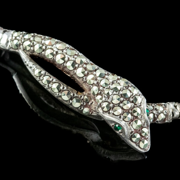 Vintage Marcasite Snake Bracelet Sterling Silver 