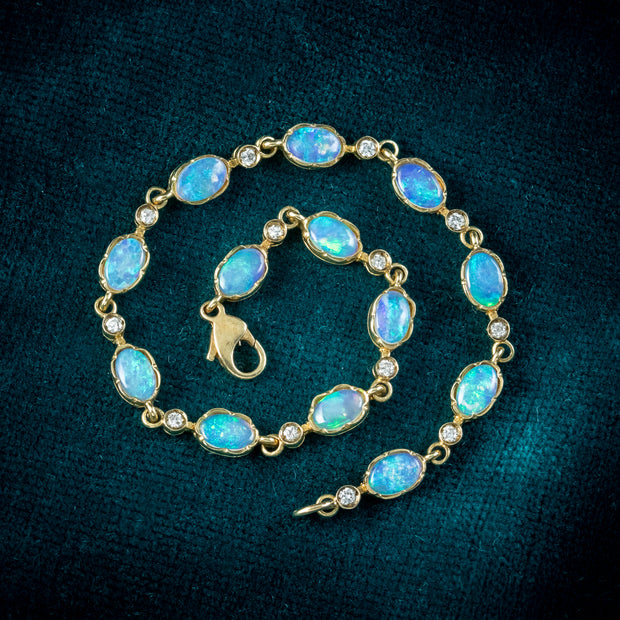Vintage Opal Diamond Bracelet 9ct Gold Dated 1987 social