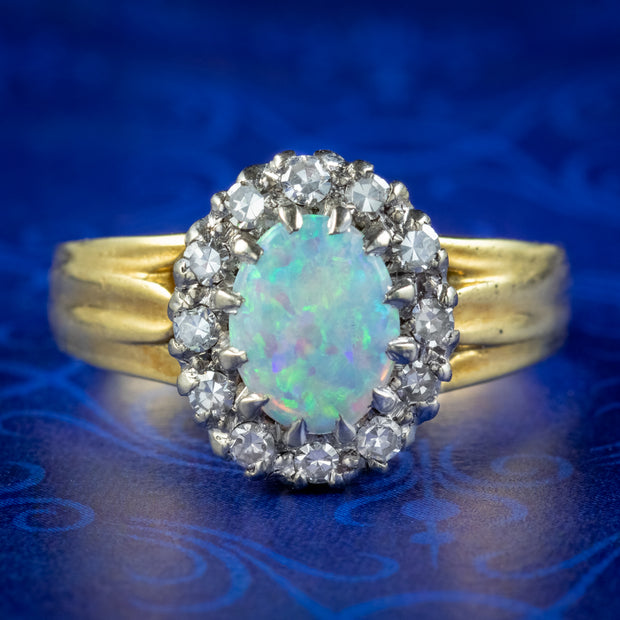 Vintage Opal Diamond Cluster Ring 1.50ct Opal Dated 1970