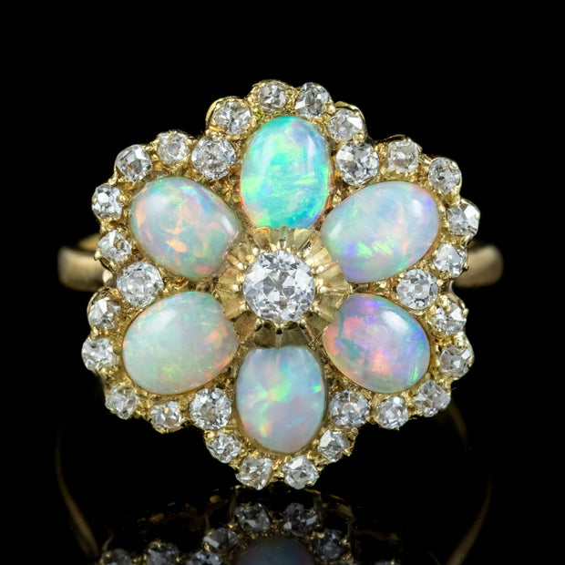Vintage Opal Diamond Cluster Ring 3ct Of Opal 