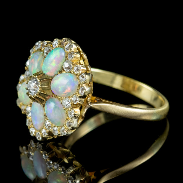 Vintage Opal Diamond Cluster Ring 3ct Of Opal 