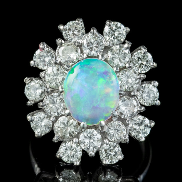 Vintage Opal Diamond Cluster Ring 3ct Opal Circa 1950