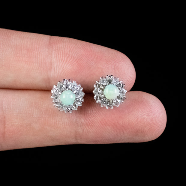 Vintage Opal Diamond Cluster Stud Earrings 9ct Gold 0.30ct Opals 0.60ct Of Diamond